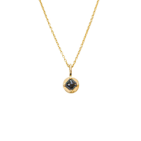 Black Cushion Cut Diamond Pendant in Yellow Gold